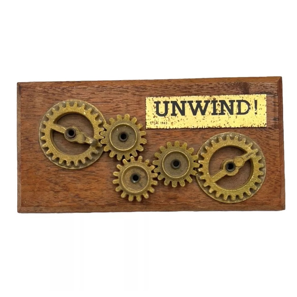 Unique Vintage Unwind Hanging Wall Art Plaque Metal & Wood 1960’s Bar Man Cave